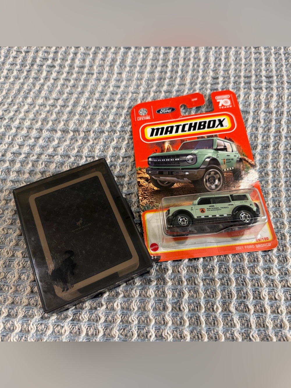 Collectible Ford Bronco Matchbox and Playing Cards